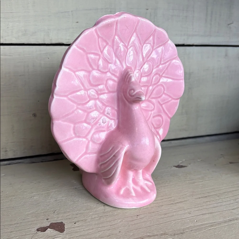 Vintage Mccoy pink peacock pocket planter